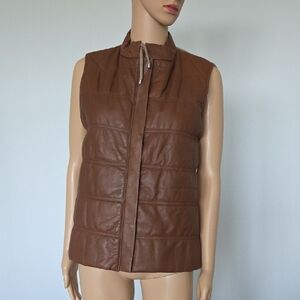 Rani Arabella Tan Quilted Leather Cashmere Women's Vest M